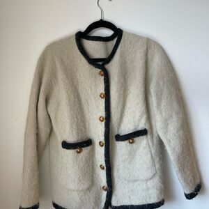 Women's Alpaca Cream and Black Buttoned Jacket